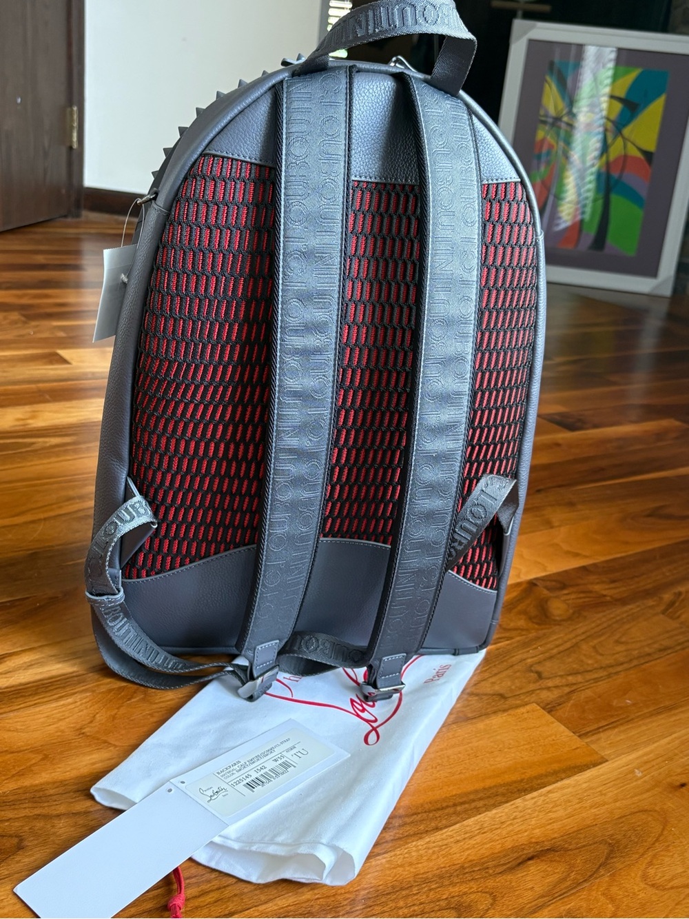 Christian Louboutin Back Paris Gray Leather Spike-Trim Backpack, NEW - Picture 5 of 17